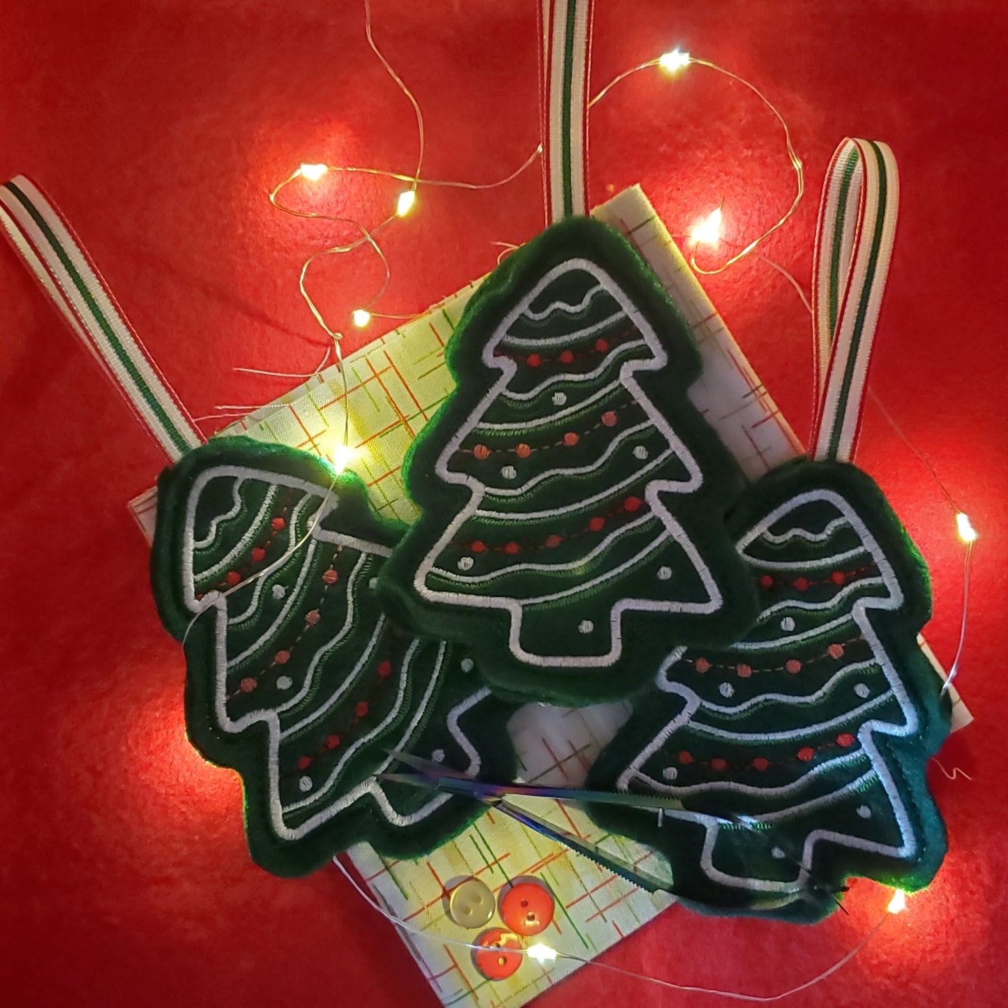 Embroidered Tree Christmas Ornament (Set of 3)