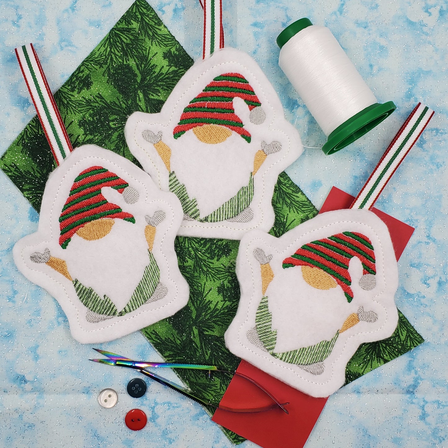 Embroidered Gnome Christmas Ornament (Set of 3)
