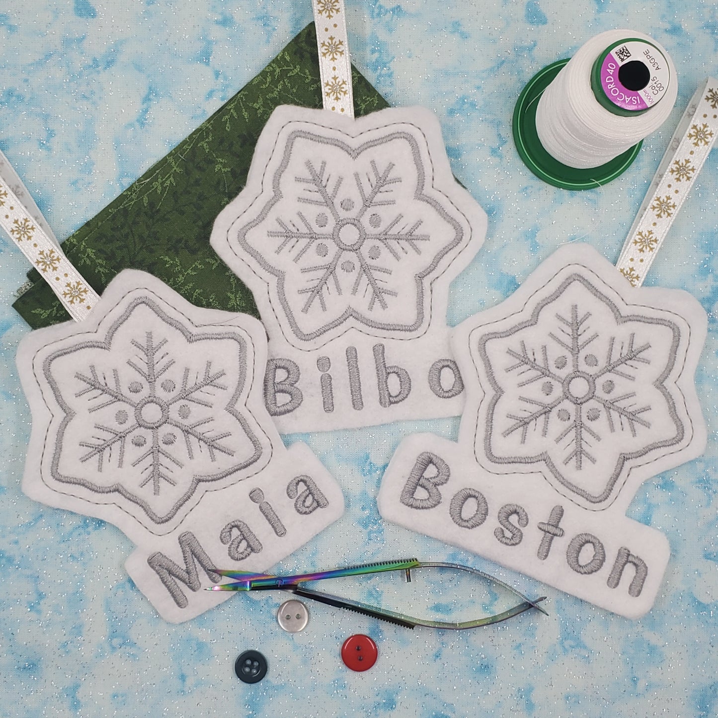 Embroidered Snowflake Christmas Ornament (Set of 3)