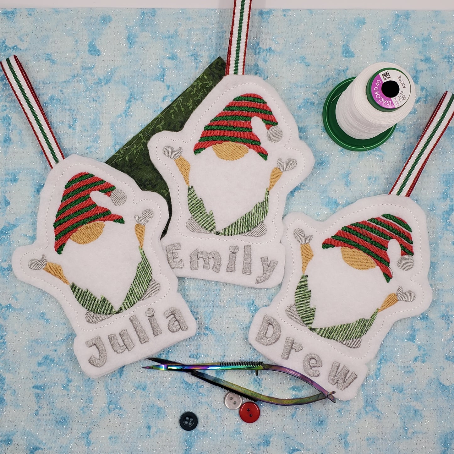 Embroidered Gnome Christmas Ornament (Set of 3)