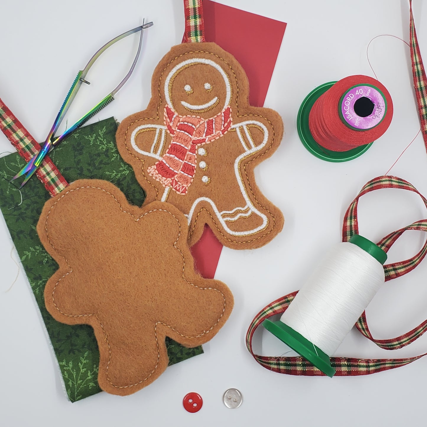 Embroidered Gingerbread Christmas Ornament (Set of 3)