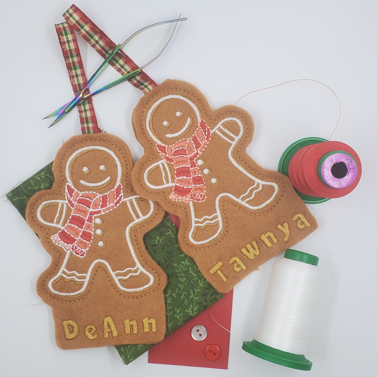 Embroidered Gingerbread Christmas Ornament (Set of 3)