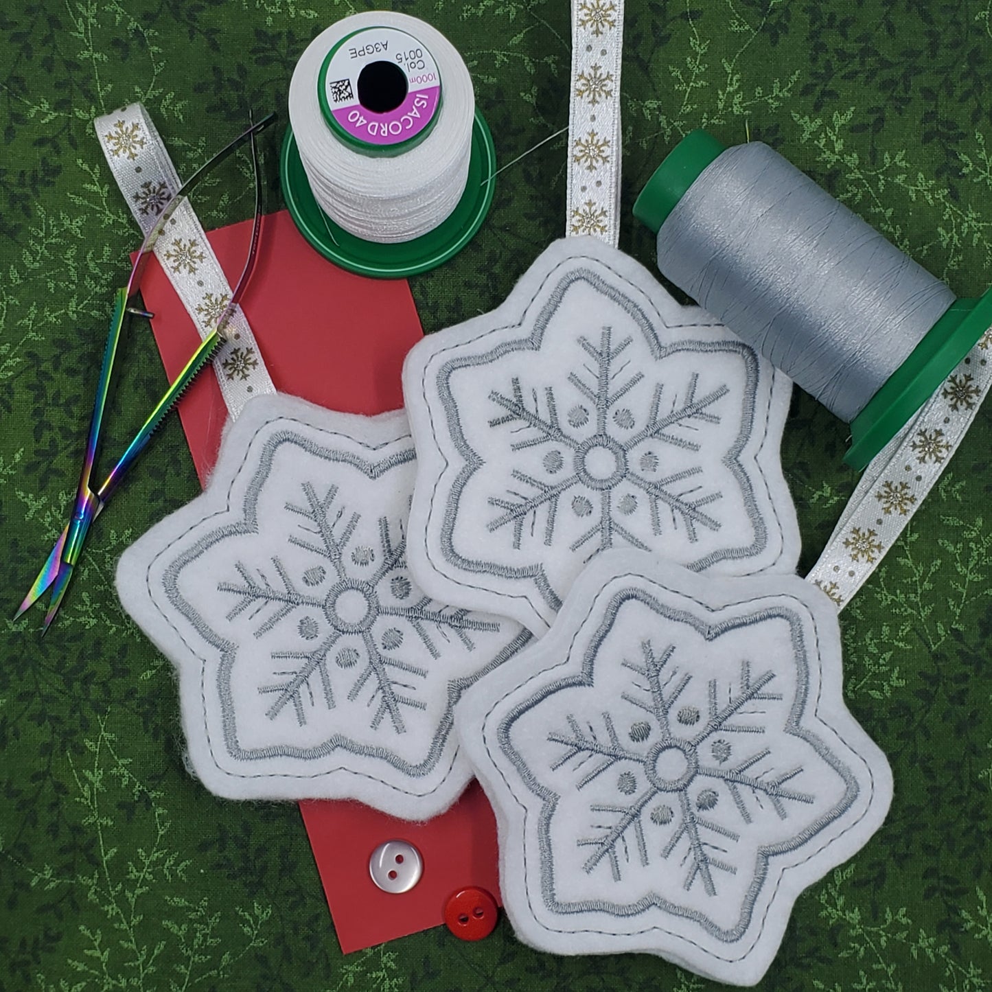 Embroidered Snowflake Christmas Ornament  (Set of 3)