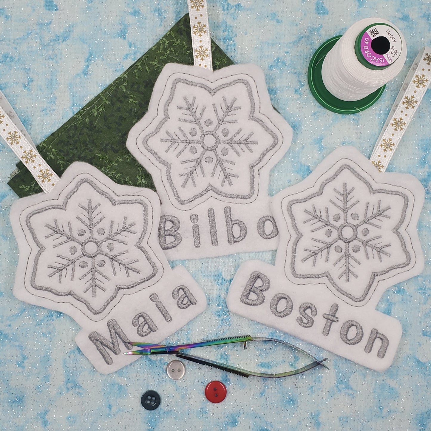 Embroidered Snowflake Christmas Ornament  (Set of 3)